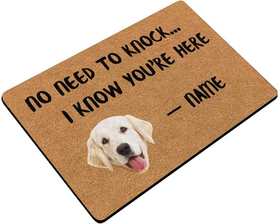 MyPupSocks Personalized Custom Doormat Dog Face Photo No Need to Knock I Know You are Here Dog's Name Custom Door Mats Outdoor