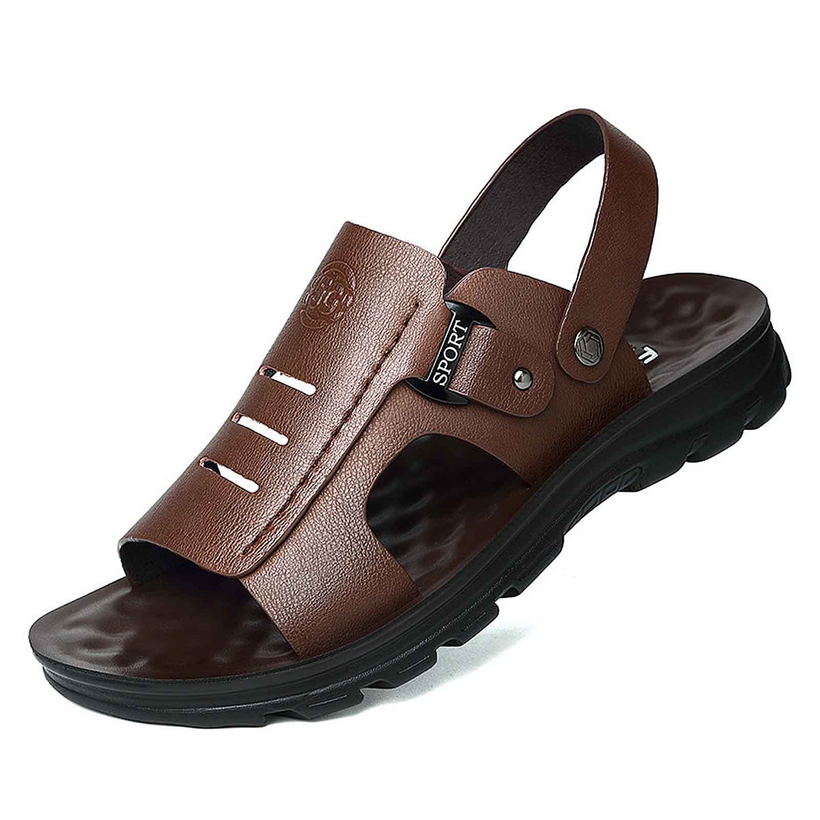 Chaussures de plage hommes sandales en cuir PU souple et ajustables