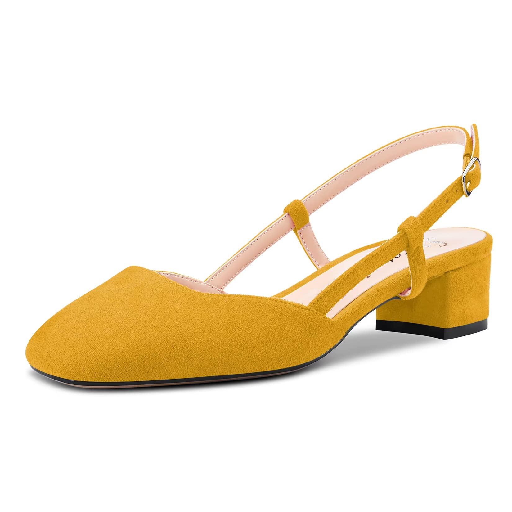Saekcted Mujer Chunky Ancho Bajos Gatito Heel Cuadrada Punta Slingback Pumps de Boda Oficina Dress 3.5 CM Heels
