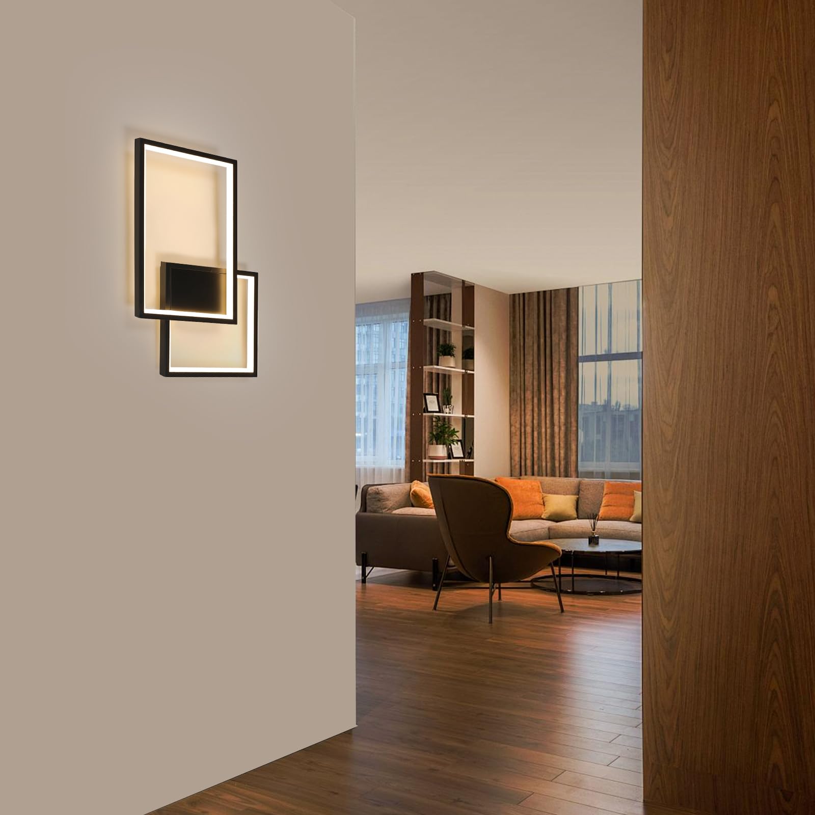 41CM Applique da Parete Interno LED 34W Lampada da Parete 3000K | 34W 3825LM Moderno Nero Lampada a Muro in Alluminio per Camera da Letto Soggiorno Scale Corridoio, Bianca Calda 3000K