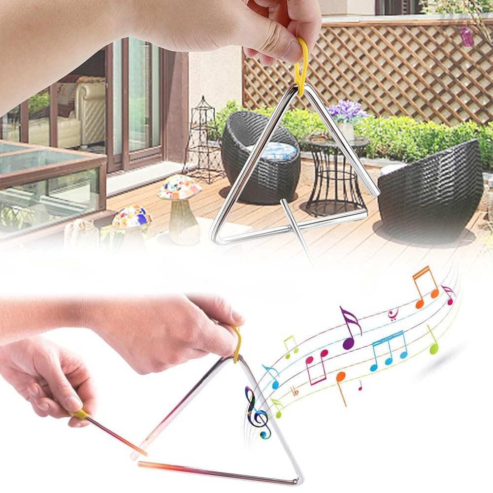 Set 4 Triangoli Musicali Per Bambini | Con Bacchetta E Impugnatura Gomma | 10-17.5 Cm | Strumenti Educativi - Foto 3