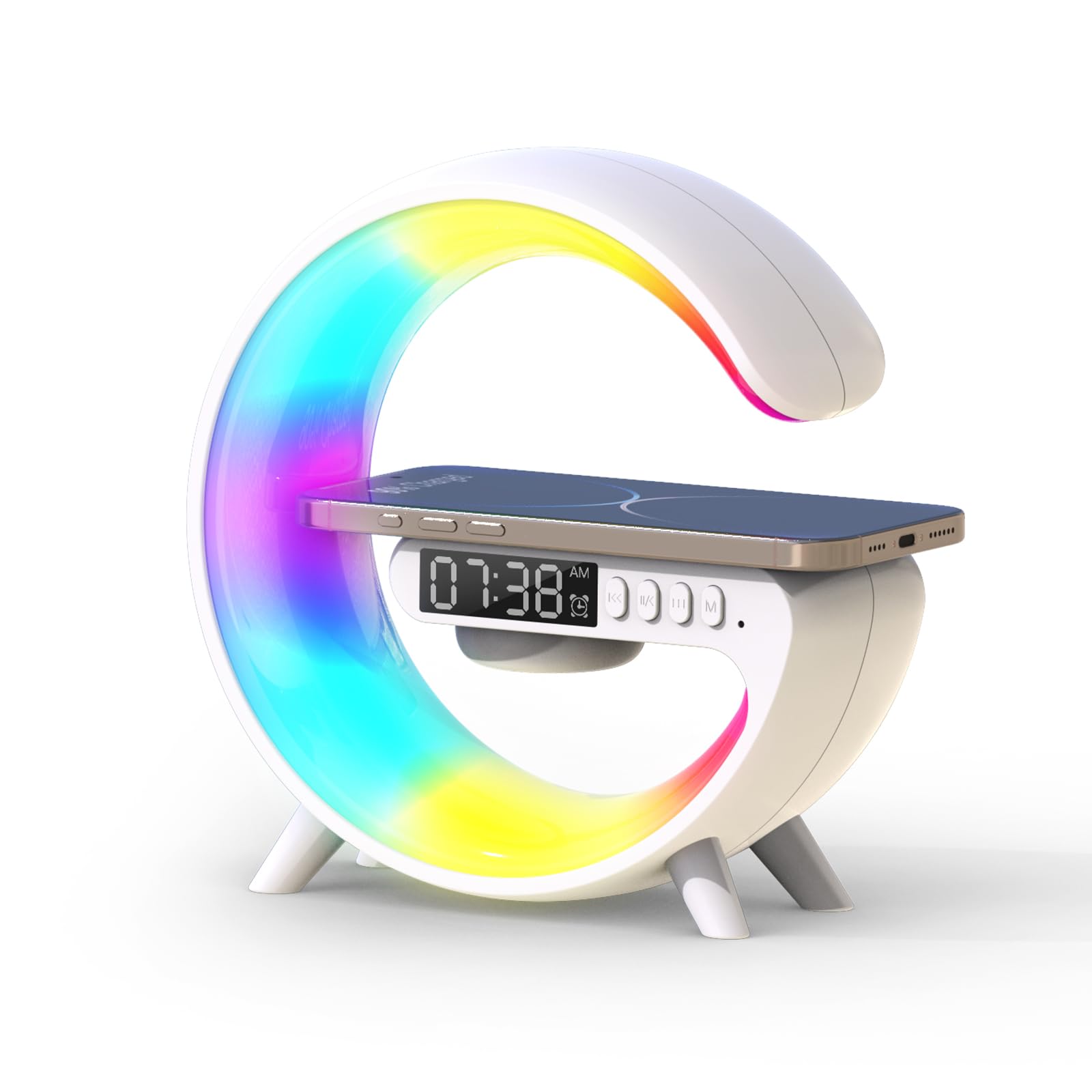 Smiling Shark Despertador Luz, Atmósfera Lampara Cargador Inalámbrico con Altavoz Bluetooth Botón Control 10 Modo de Luz Amanecer Simulación Inteligente LED Luces de Despertador para Decoración Hogar