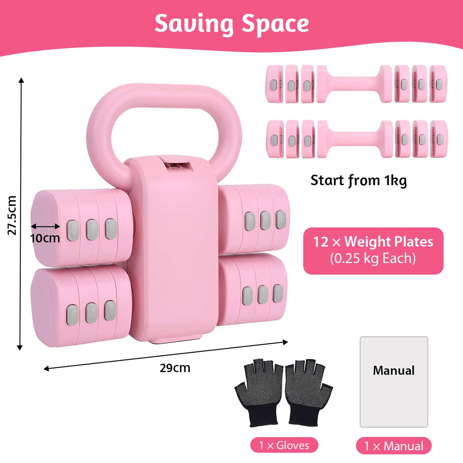 Set de Mancuernas Regulables, Pesa Rusa 5 kg para Mujer – Mancuerna 1 kg (2-en-1), Kit Pesas Gimnasio en Casa, Discos Mancuernas Regulable Weights Entrenamiento en Casa