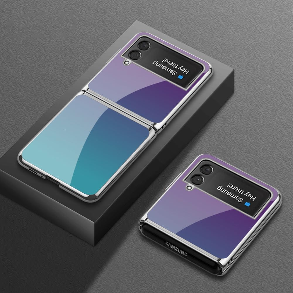Funda de Vidrio Templado Degradado para Samsung Z Flip 5 Flip3 Flip4 Carcasa para Galaxy Z Flip 3 4 5, Borde Plateado PB, para Samsung Z Flip 4