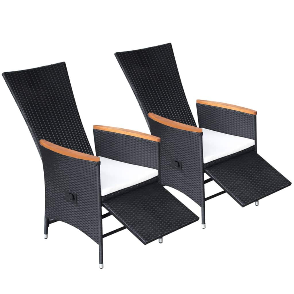 vidaXL 2X Sedie da Giardino Reclinabili con Cuscini Eleganti Resistenti Poltrone Fodere in Poliestere Lavabile in Polyrattan Nero Telaio in Acciaio