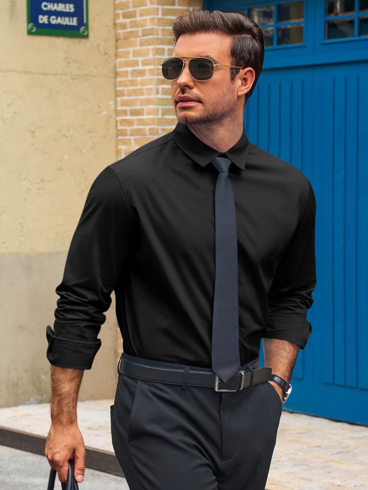 Runcati Camicia da uomo a maniche lunghe, vestibilità regolare, in cotone, tinta unita, per il tempo libero, formale, con bottoni