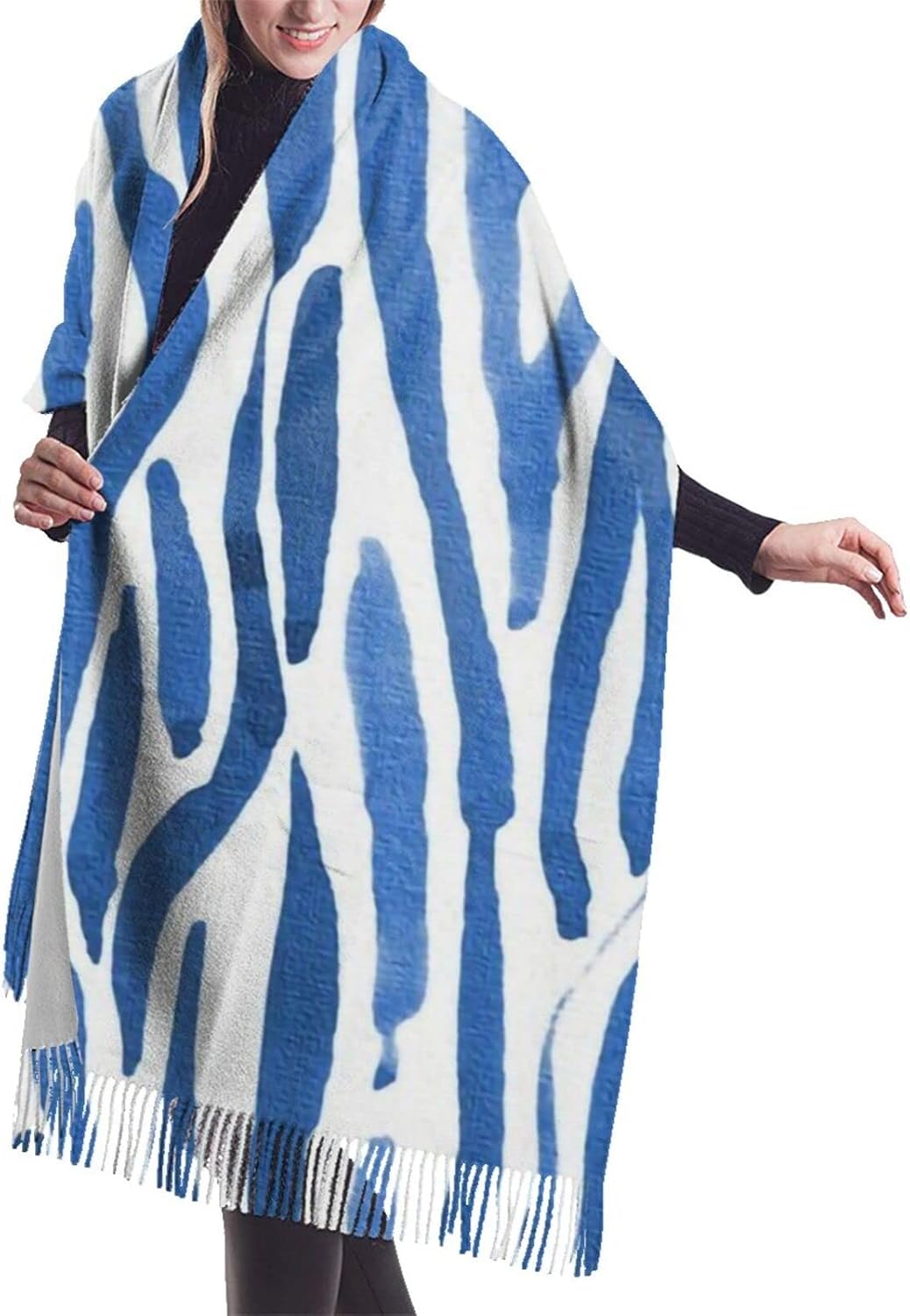 水彩水彩パターン藍染め抽象 マフラー ショール ファッション 人気 可愛い 大判 柄 厚手 春 秋 冬 防風 ストール結婚式 贈り物 196 68cm スカーフ レディース 若者 誕生日 防寒 暖かい メンズ 高校生 New限定品 ストール