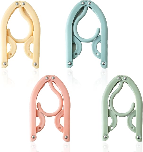 Travel Hangers, 4 Pcs Portable Folding Plastic Clothes Hangers, Foldable Space Saving Coat Hanger for Outdoor Camping Hotel Travel Camping