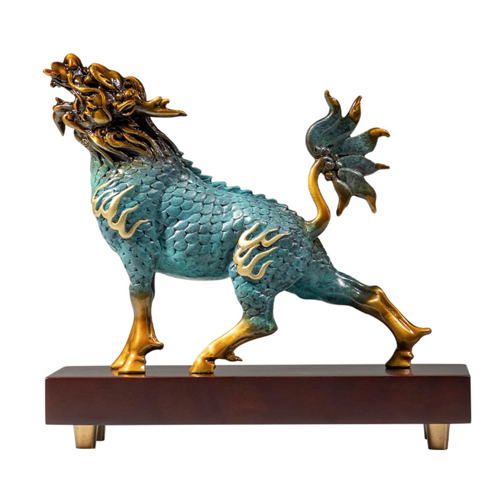 Hhhxkkuu One Color Brass Qilin Figurine Auspicious Chinese Mythical Beast Sculpture