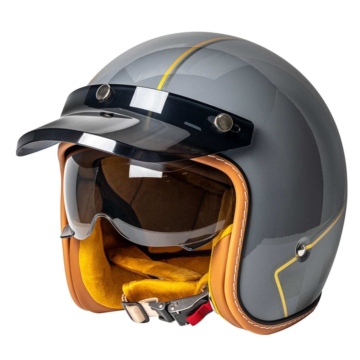 Casco Moto Jet Retro Omologato ECE con Visiera Parasole Sgancio Rapido, Casco Scooter 3/4 Vintage Interni Lavabili per Cafe Racer Custom Cruiser Uomo