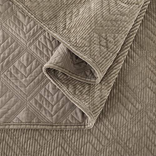 Honeilife Bedspread Quilt Set Queen - 3 Piece Embroidered Corduroy Bedspreads Luxurious Coverlet Lightweight Bedcover Warm Bedding Set All Season Quilts-Taupe, Queen Size #TOP5