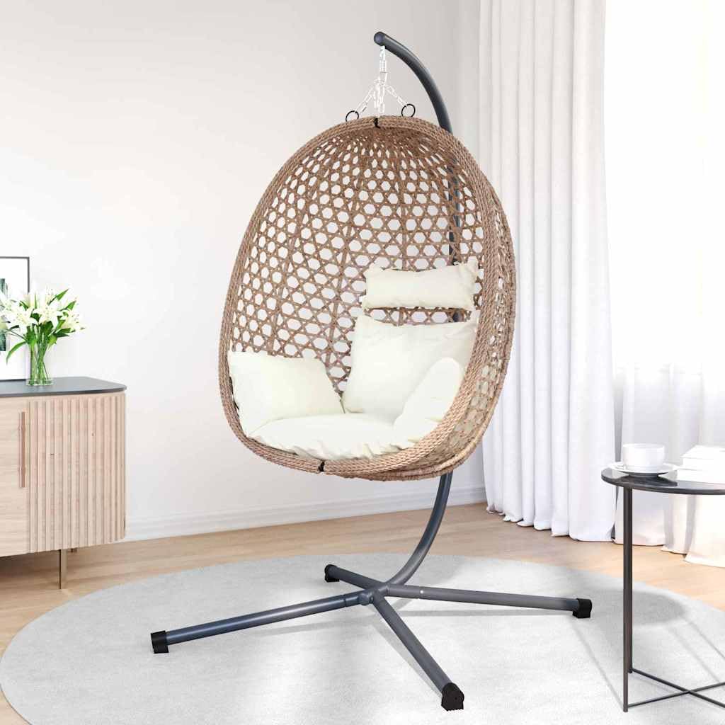 Fauteuil suspendu avec support, crème clair, chaise suspendue pliable en polyrotin, fauteuil flottant ergonomique pour jardin, terrasse et salon, 104 x 100 x 191 cm