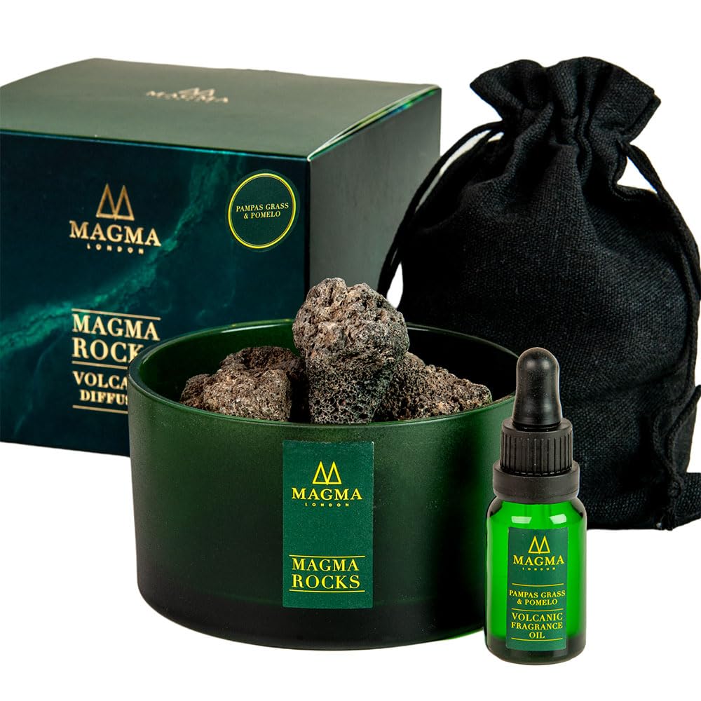 Magma London - Volcanic Rocks Essential Oil Diffuser - Pampas Grass and Pomelo Home Fragrance - Long Lasting Organic Aroma Stones 15ml