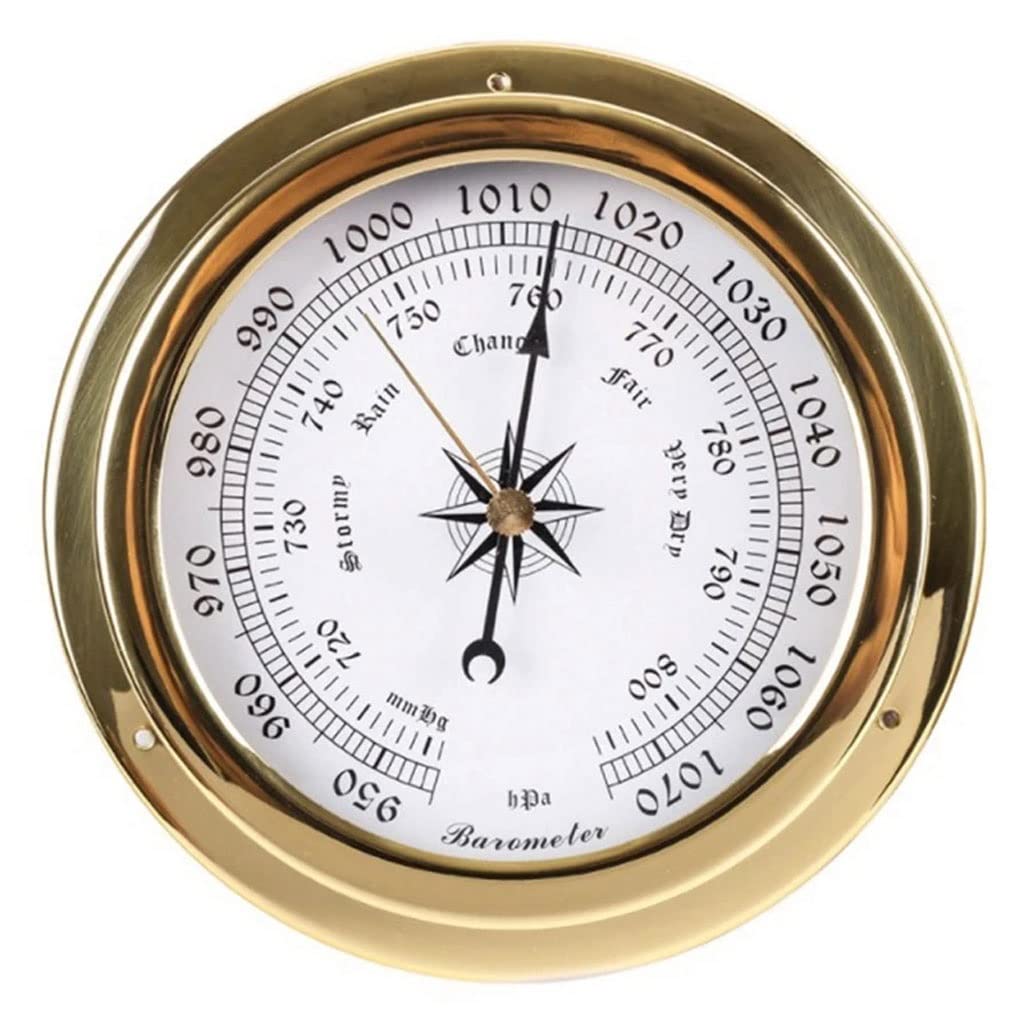 JSEIAJB 145mm Brass Case Shell Weather Station Barometer Wall Hanging Boat Using, Mounted