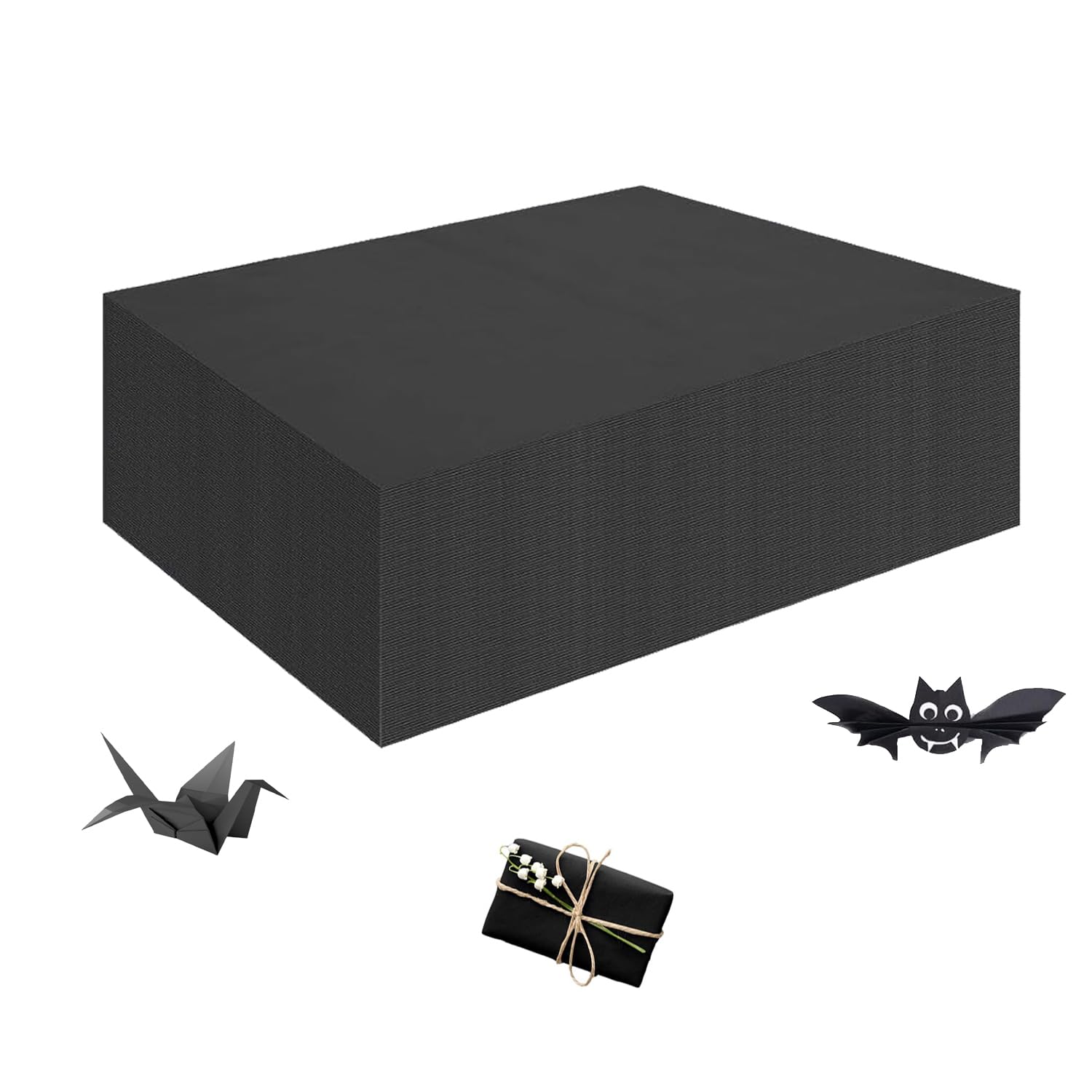 U HOMOVING 200 Sheets Black Kraft Paper for Wrapping Gifts Bouquet 12”x 17”Construction Paper for Art Craft Drawing Supplies Kraft Sheets for Packing