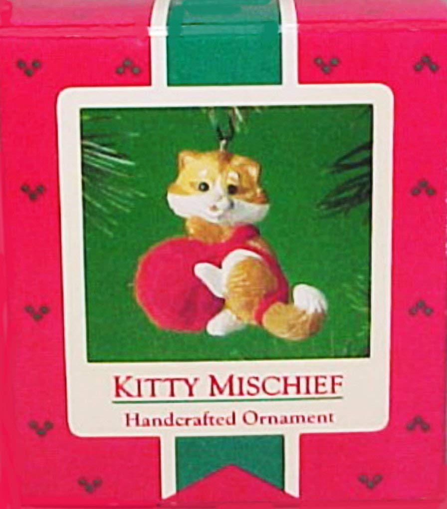 Adorno de árbol hecho a mano Hallmark Kitty Mischief coleccionable 1985