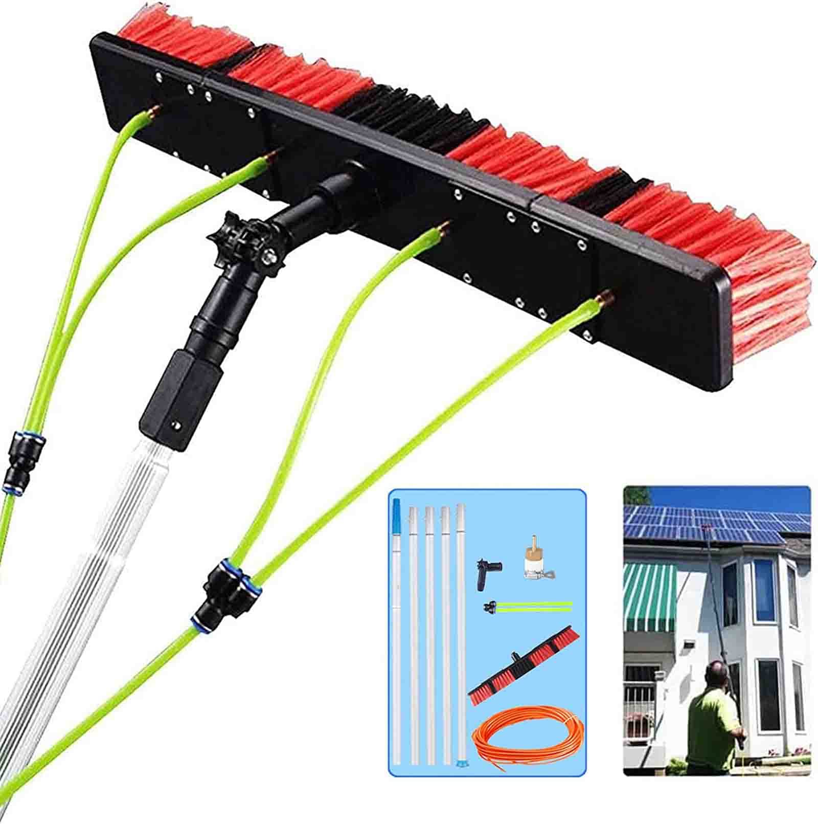 Aioneer Water Fed Pole Kit,Window Cleaning Brush,Outdoor Window Glass Solar Panel Cleaning Extendable Telescopic Pole Water Fed Brush Spray Washer,5.4M-50cm Brush -5m/16.4ft