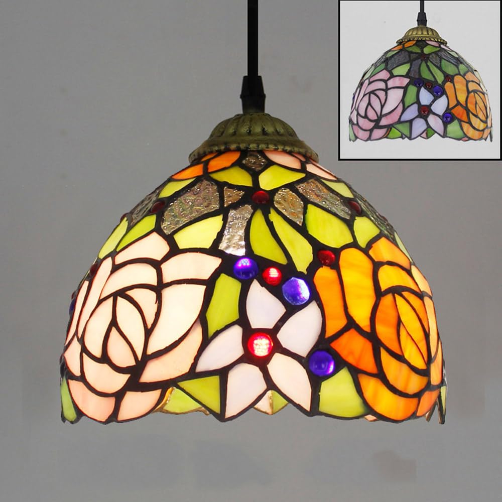 Mengjay Tiffany Lampa Wisząca ，Ręcznie Witrażowa, Styl Vintage，Nadaje się do stosowania w holu, sypialni, kuchni i korytarzach. (Styl.H)