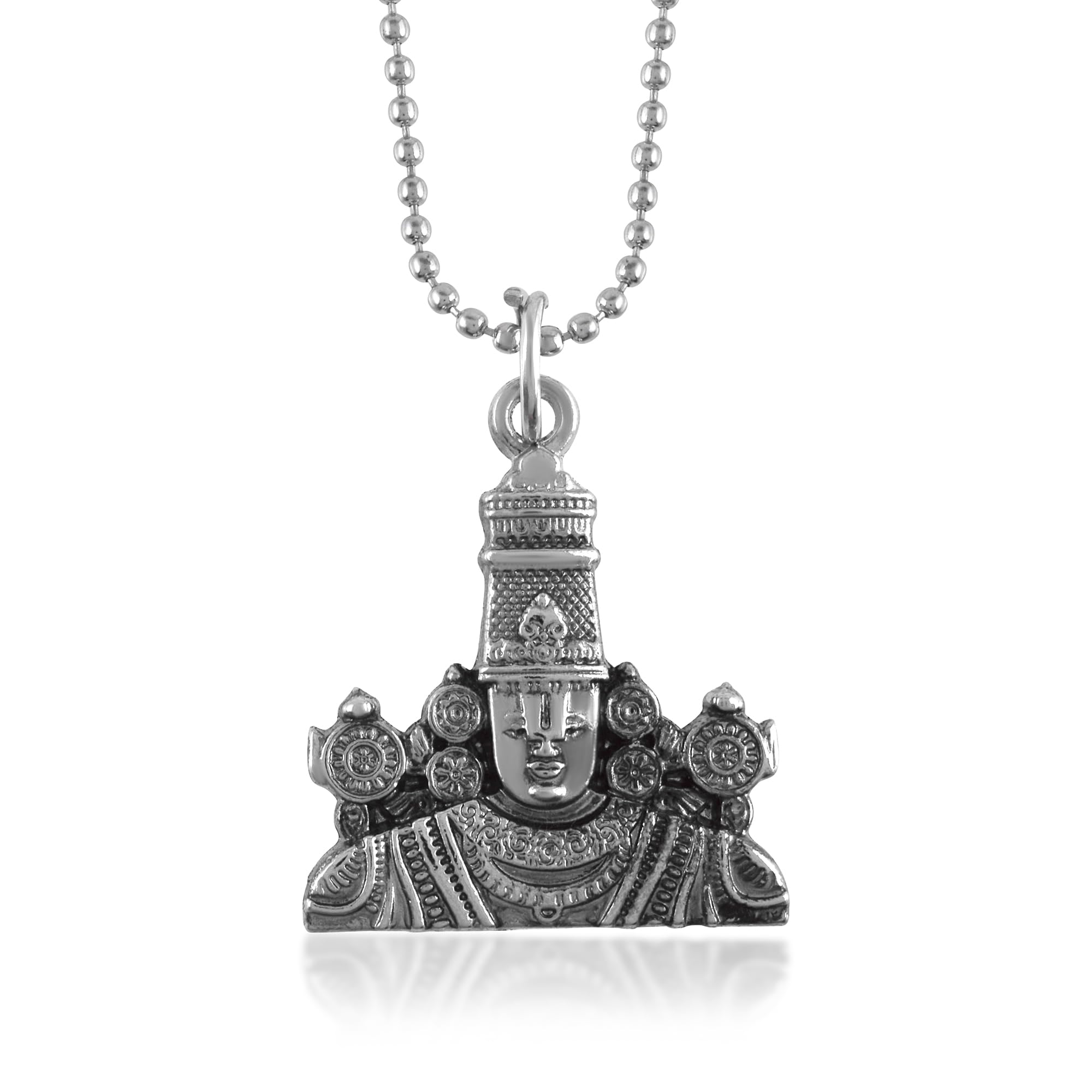 Brass Oxidised Silver plated Tirupati Balaji Lord Venkateshwara locket Chain pendant Hindu Spiritual Temple Jewellery Men Women (PCKL0664)-image-8