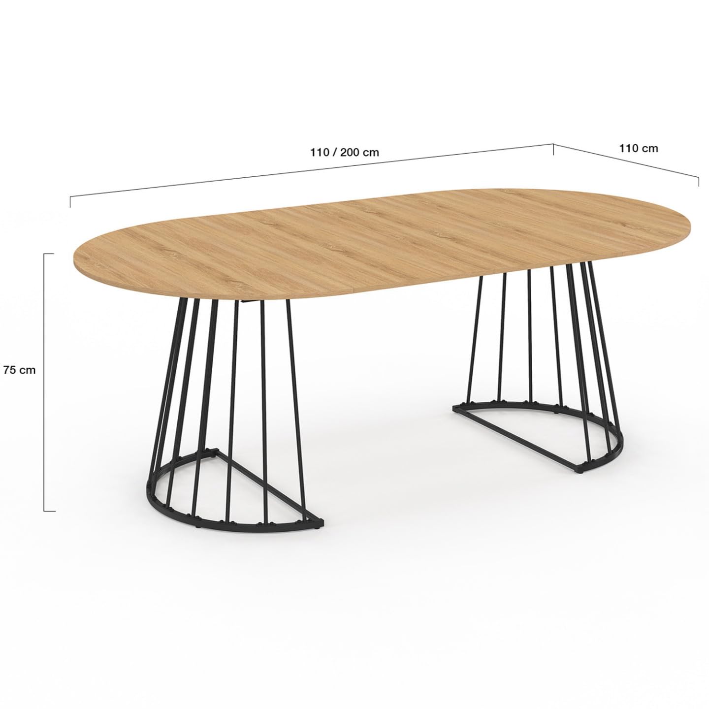IDMarket Yuna – Mesa de comedor extensible redonda para 4-10 personas, madera y negro, 110-200 cm