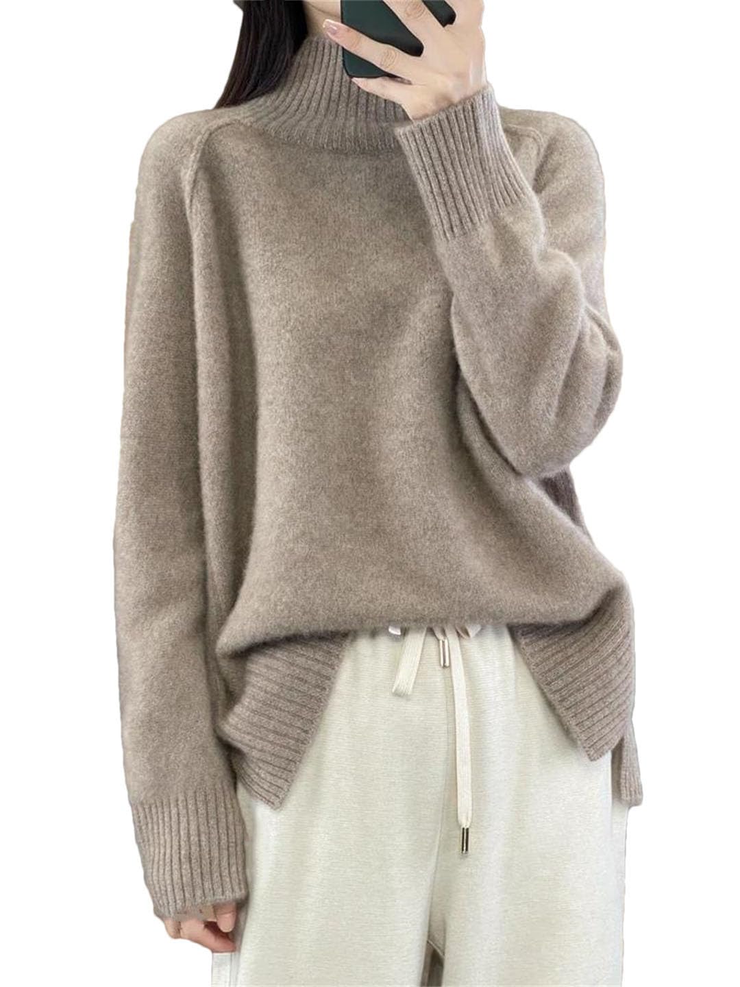 Maglione Dolcevita da Donna Autunno Inverno Pullover Spessi Maglieria Solida in Lana Top Basic Femminili