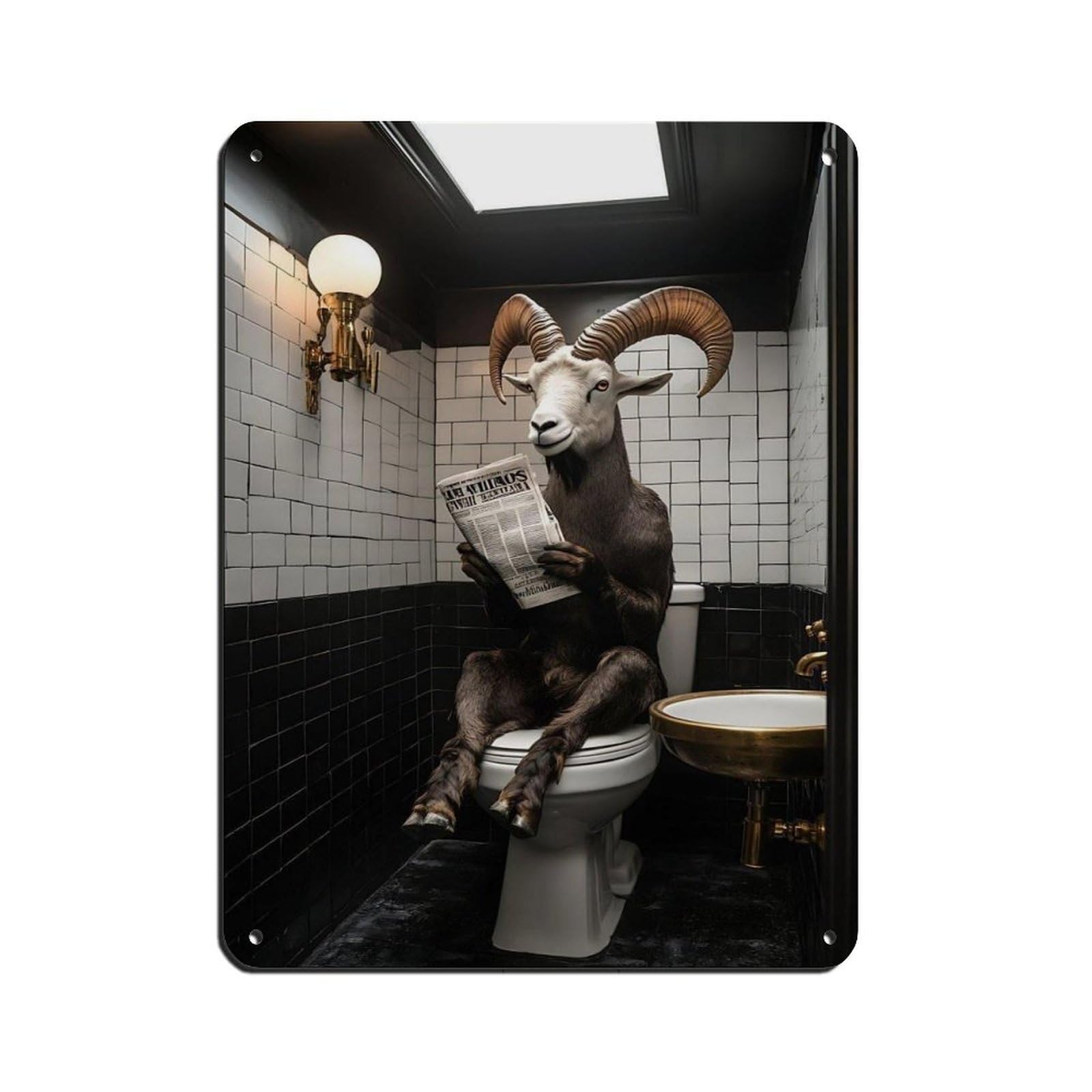 Lxwnze 30L X 40W Cm Unique Goat Reading Newspaper Art Retro Poster Metal Tin Sign Chic Art Retro Iron Painting Bar People Cave Cafe Family Garage Poster Wall Decoration 12X16inch(30X40cm)