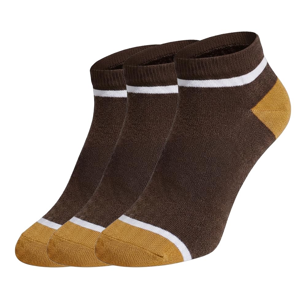 Unisex Ankle Socks, Brown, Soft Cotton Blend, Moisture-Wicking, Reinforced Heel, Sports and Daily Wear, 3 Pack-image-9