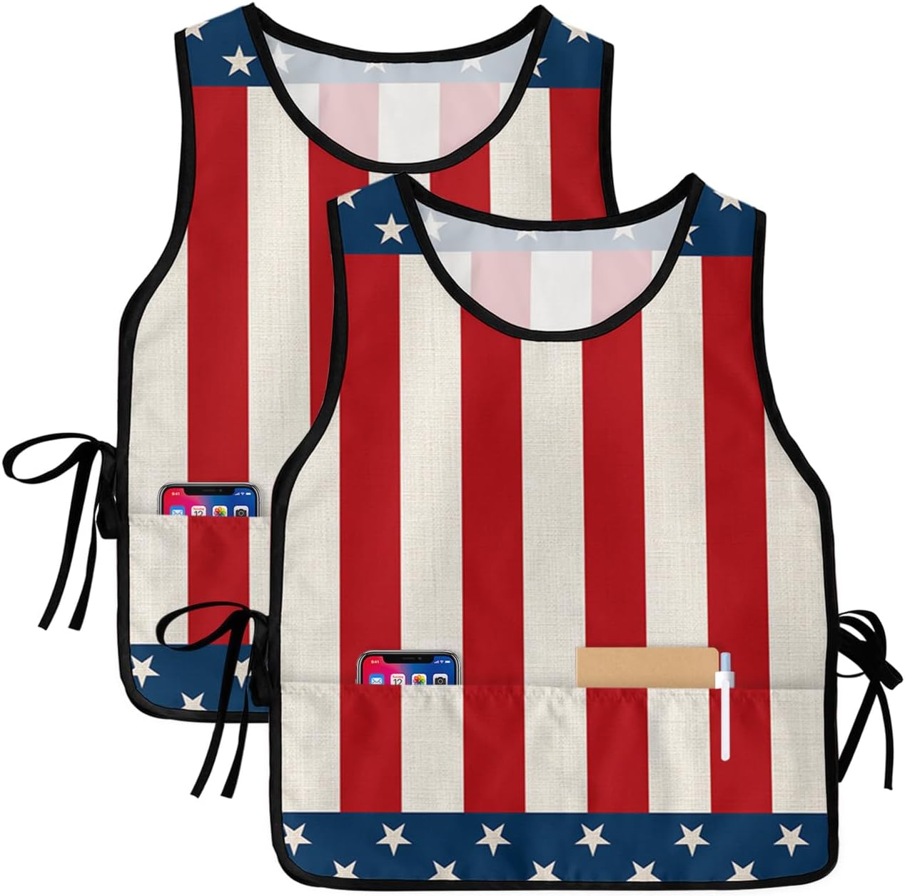 Red Blue Stripes Cobbler Aprons with 2 Pockets for Women Men, Modern Abstract Geometric Striped