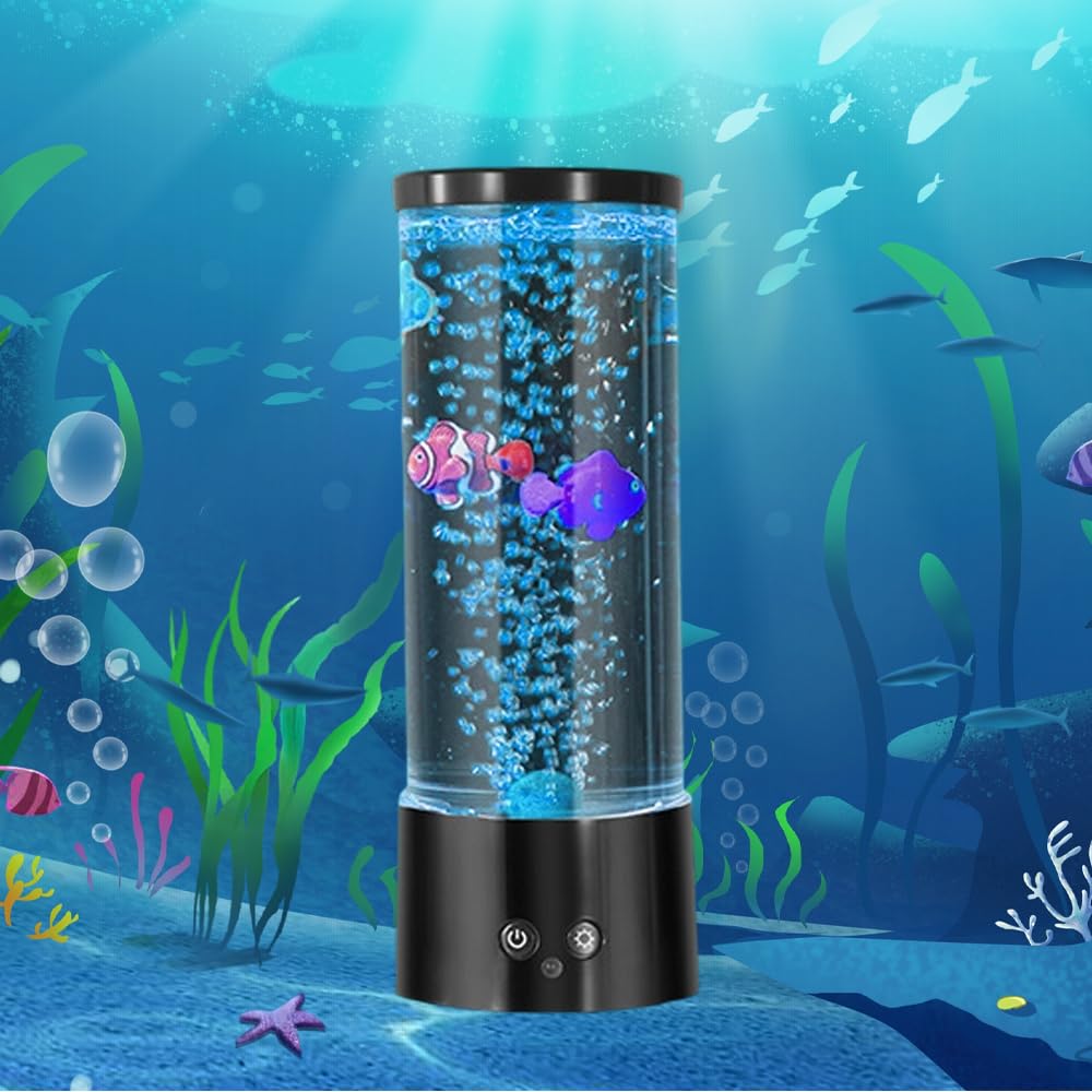 Lavalampe, Blase Fischlampe mit Fernbedienung, 16 Farben und 4 Modi, LED Aquarium Lampe, Blasenlichtlampe mit Fisch, LED Bubble Fischlampe für Zuhause Schlafzimmer Büro Geschenke (Fische)