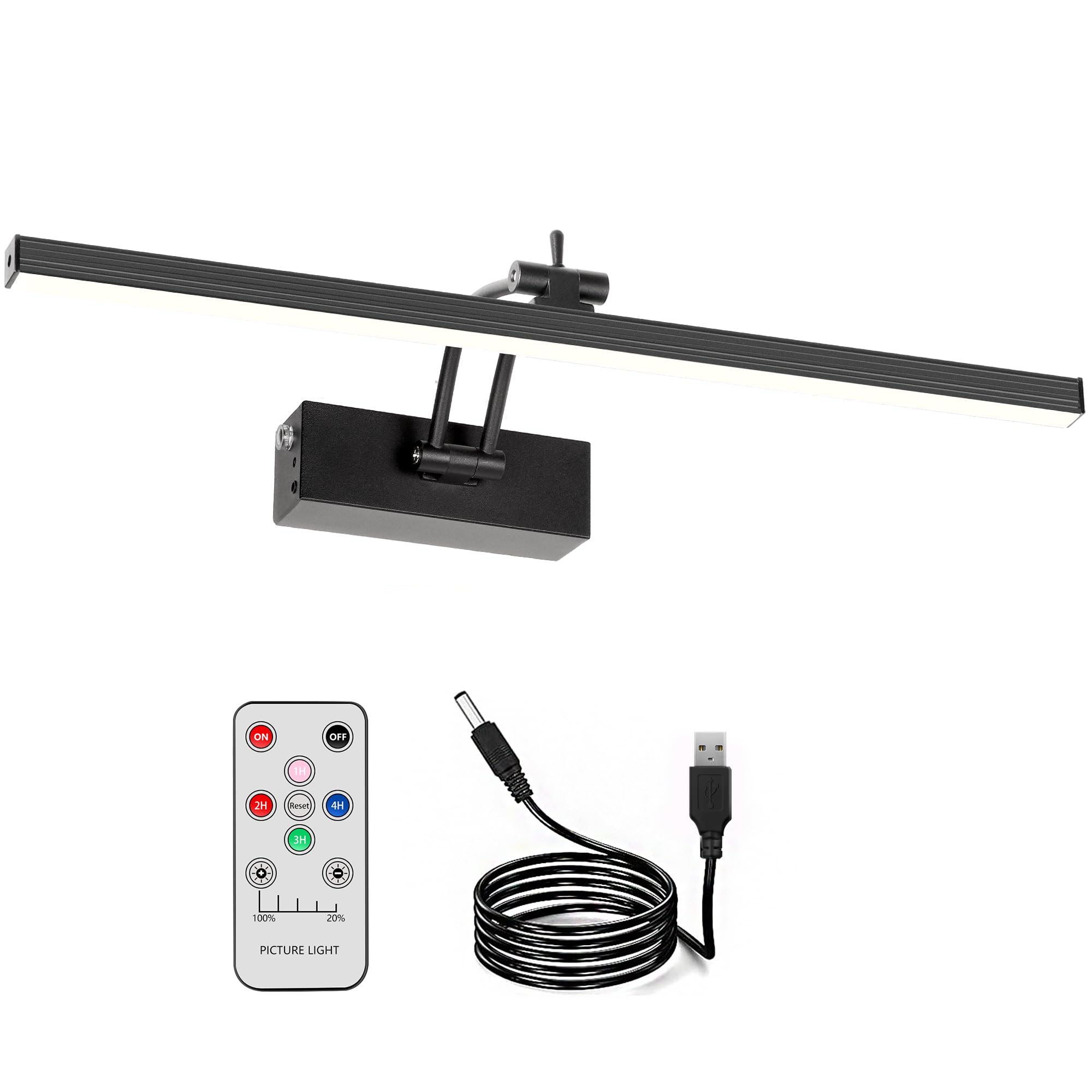 Battery Picture Light, 5200mAh Rechargeable Picture Lights with Remote Timer & Dimmable, CRI95+ 16" Adjustable Art Light for Paintings Display, Frame, Gallery, Wall Art Accent Light, Black