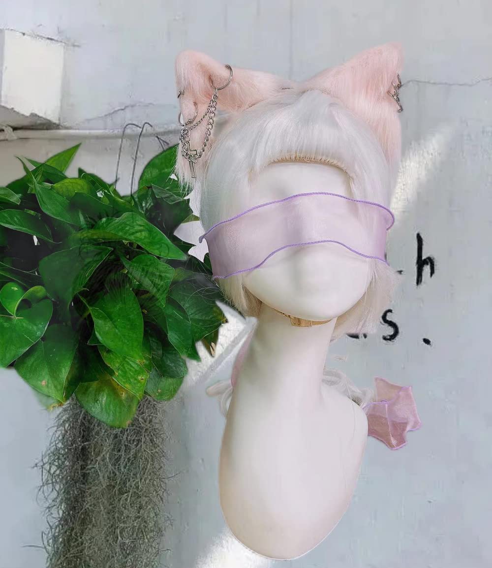 VIGVAN Cat Cosplay Ears Accessories Punk Gothic Cross Cat Ears Headbands Clips: Pink