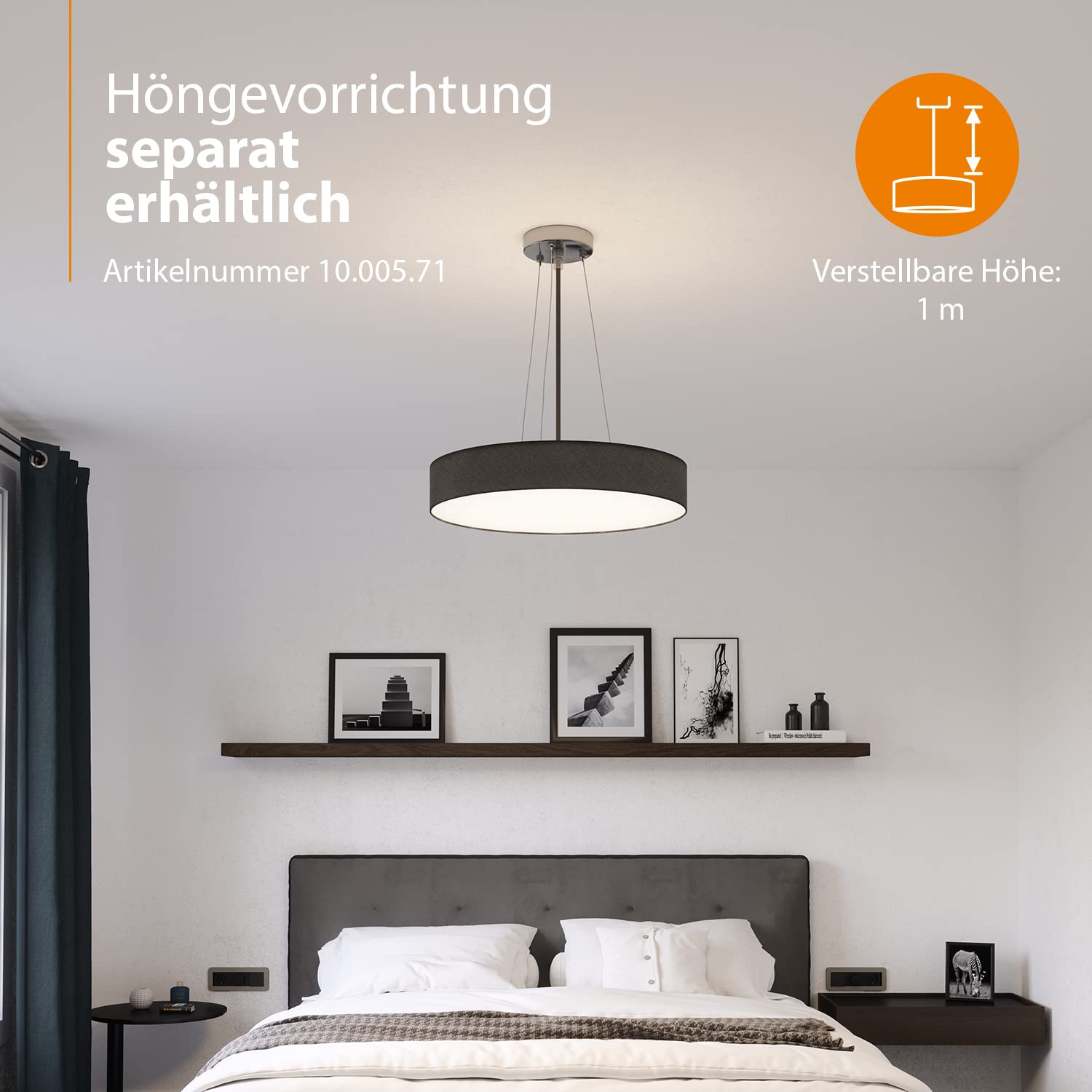 Smartwares Deckenleuchte – Textilschirm – 60 cm Ø – 4x E27 – Max. 18 W – Für LED geeignet – Schwarz – IDE-60047