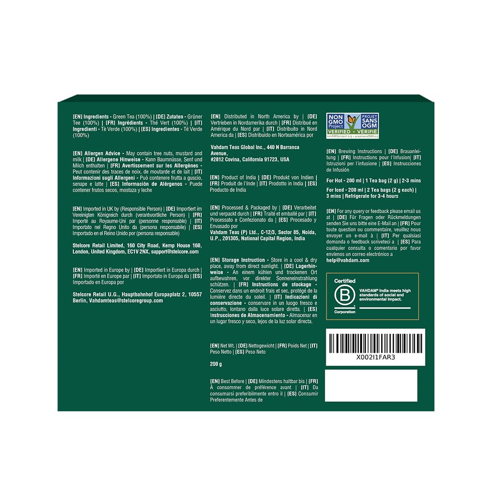 VAHDAM, Himalayan Té Verde (100 Piramidales Bolsitas De Té) 100% Pura Y Natural | Envasado Fresco En La India | Caliente, Frío O Como Kombucha — view 9