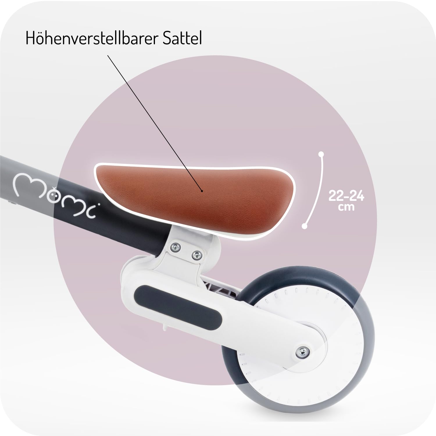 Momi Kinderlaufrad DEX für Mädchen und Jungen im Alter von 1 bis 3 Jahren, klappbarer Rahmen, höhenverstellbarer Sattel, pannensichere Kunststoffräder, wiegt nur 2 kg