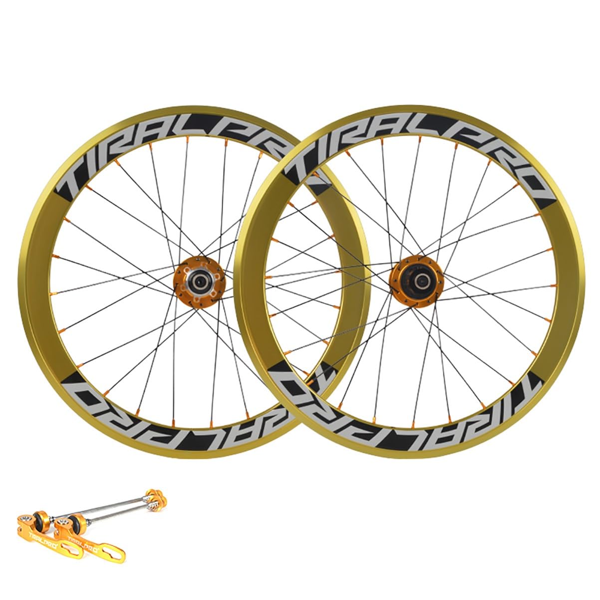 20'' 406/451 Juego De Ruedas Para Bicicleta Plegable Doble Capa Llanta BMX | 24H Freno De Disco Ruedas De Liberación Rápida Para Cassette 7-11 Velocidades(Gold,406)