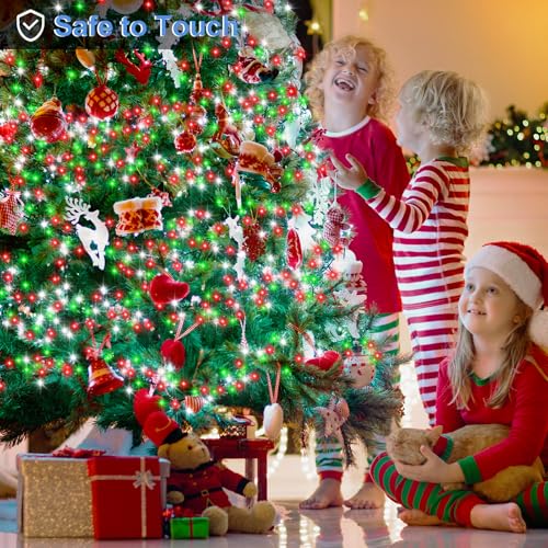 Image of 2 Pack Battery Powered String Lights Total 20Ft 400 LED Christmas Lights | Dark Green Wire Cluster Firecracker String Light Outdoor with Timer 8 Modes for Tree Room Garden Decor (Red White Green)