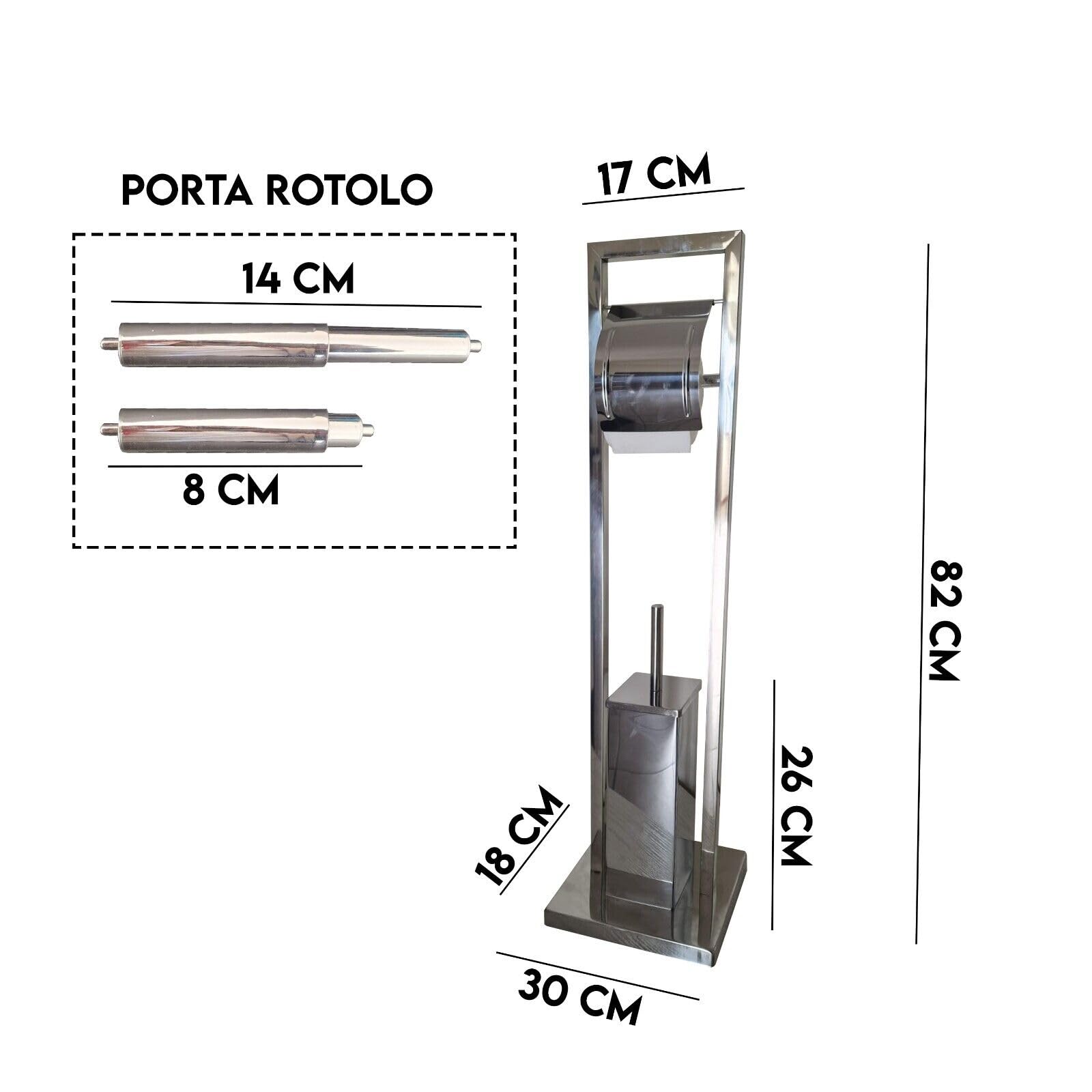 MAKA Portasciugamani da Terra in Metallo Argento Cromato Lucido Piantana da Bagno Con Bracci Portarotolo Carta Igienica Porta Scopino Toilette Moderno Regolabile Alluminio (Rotolo-Scopino)