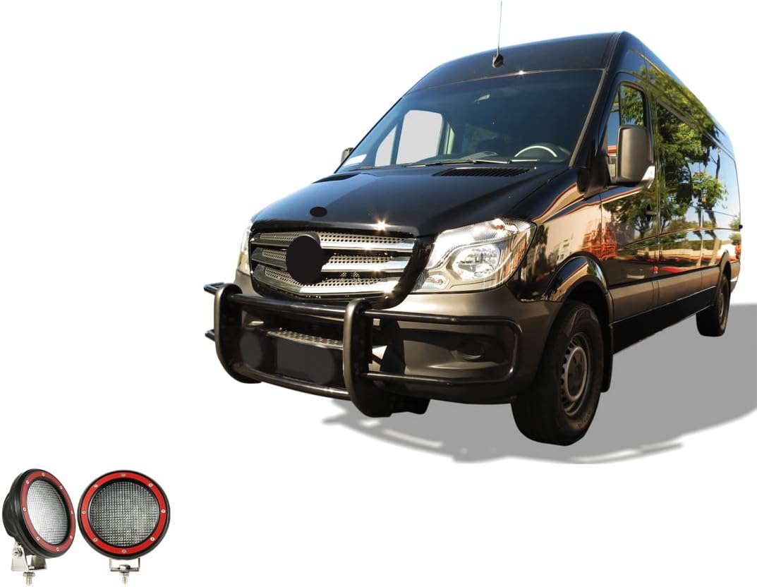 Black Horse SPARTAN Grille Guard Modular W/ Pair of 5.3"LED Light Compatible with 07-09 Dodge sprinter-Freightliner 2500/3500|19-26-Benz sprinter 1500/4500|10-26-Benz sprinter 2500/3500-17D501MA-PLFR