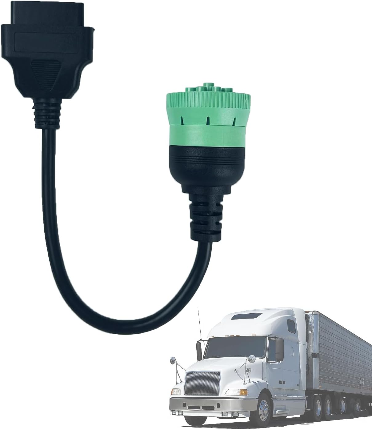 Green Type 2 J1939 Male To Open Pigtail Cable | 9-Pin 6ft Truck Diagnostic Scanner Cable