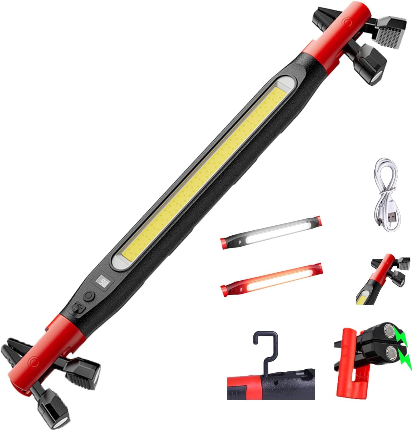 Rechargeable Magnetic LED Work Gentle Bar – Below Hood Gentle for Auto Restore, Storage & Detailing, Cordless Transportable Hassle Gentle with Robust Magnet & Hanging Hook