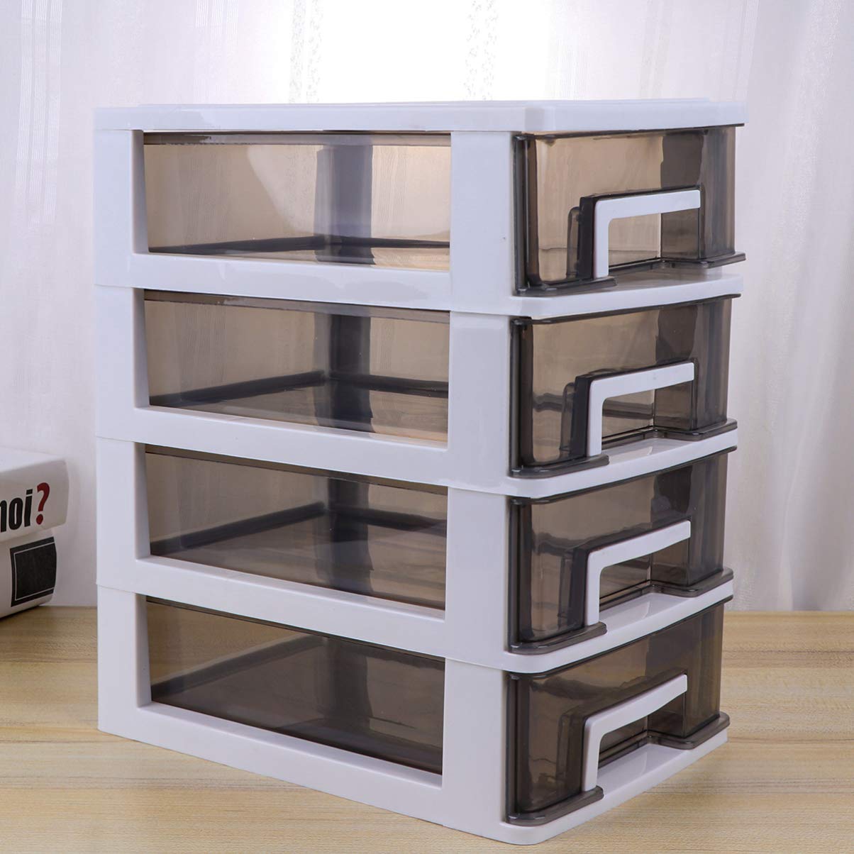 FRCOLOR Scatola Organizer Trasparente a 4 Strati Cassetti in Pp | Design a Cassetti, Formato Compatto per Piccoli Spazi, Adatta a Ufficio e Bagno