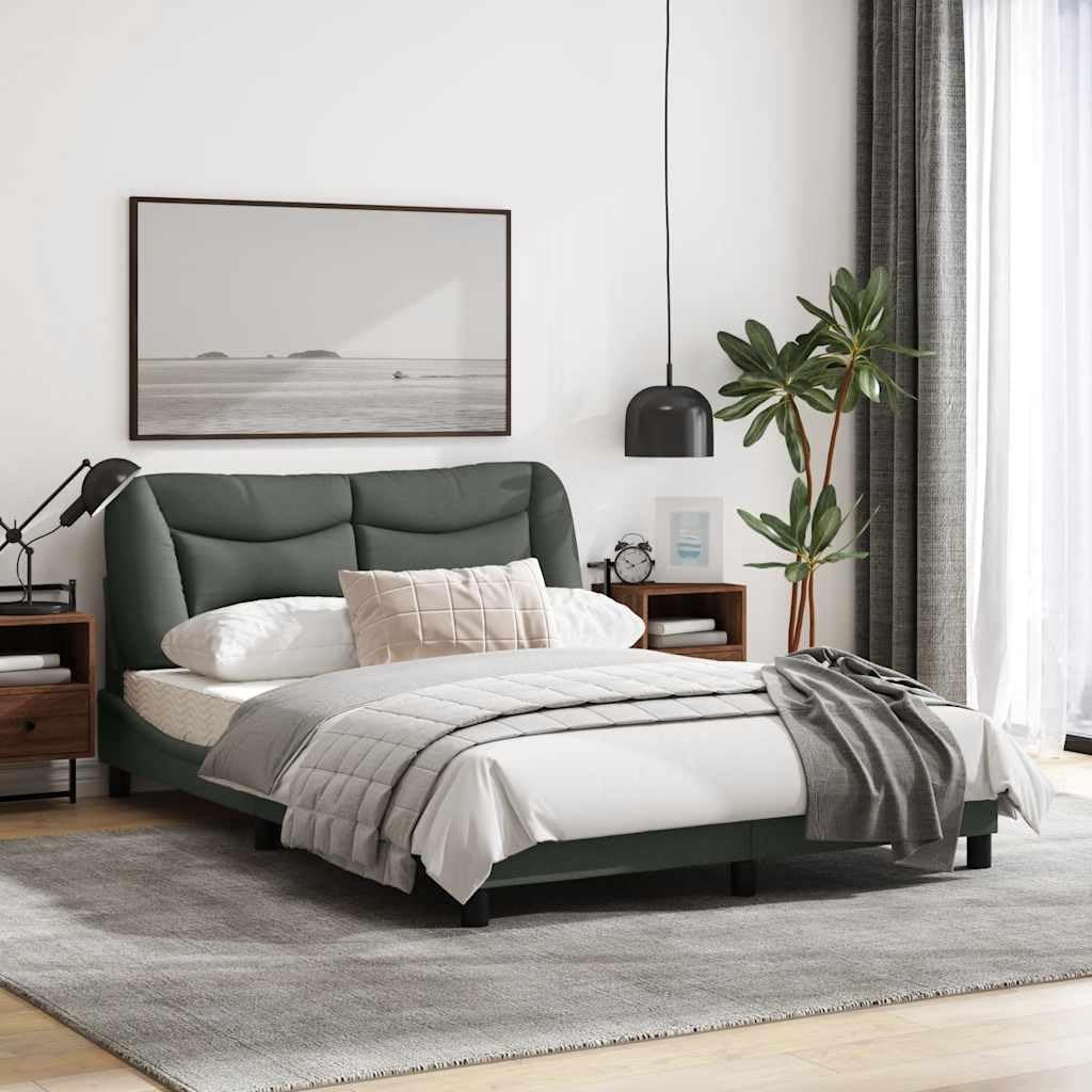 Modern Bed Frame Dark Grey Fabric Upholstery with Solid Pine Wood, Double Size 56 x 82 x 29.3 inches, Sturdy Platform Foundation with Headboard, Easy Assembly for Bedroom Furniture