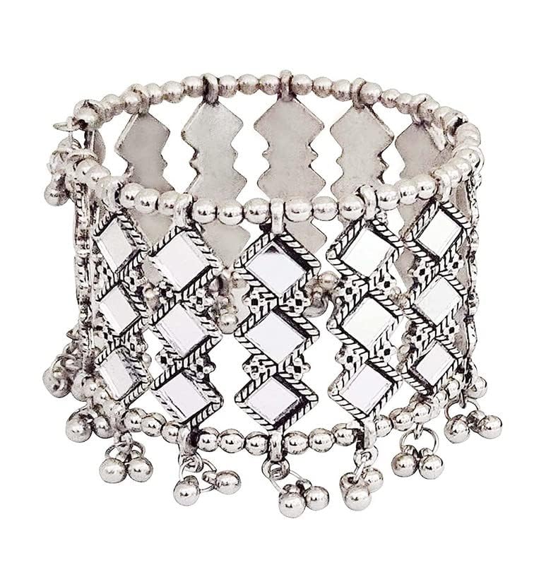 Gemocracy Oxidised Silver Mirror Cuff Bangle Bracelet For Girl & Women (B0CCJXW4S2) Amazon Price History, Amazon Price Tracker