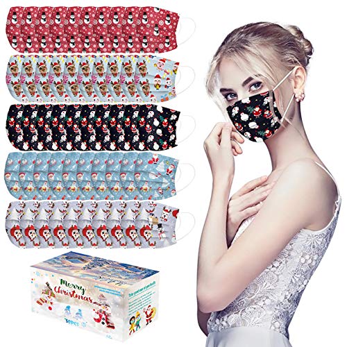 3-ply Christmas Face_Mask,Face_Mask for Christmas Christmas Face_Mask for Adult Christmas Themed Face_Mask 50pcs