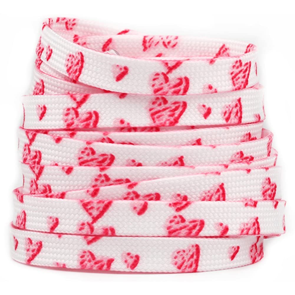 Dinntty White Flat Shoelaces Replacement 1 Pair Pink Heart Shoelaces Colorful Shoestring For Boots Canvas Sneakers