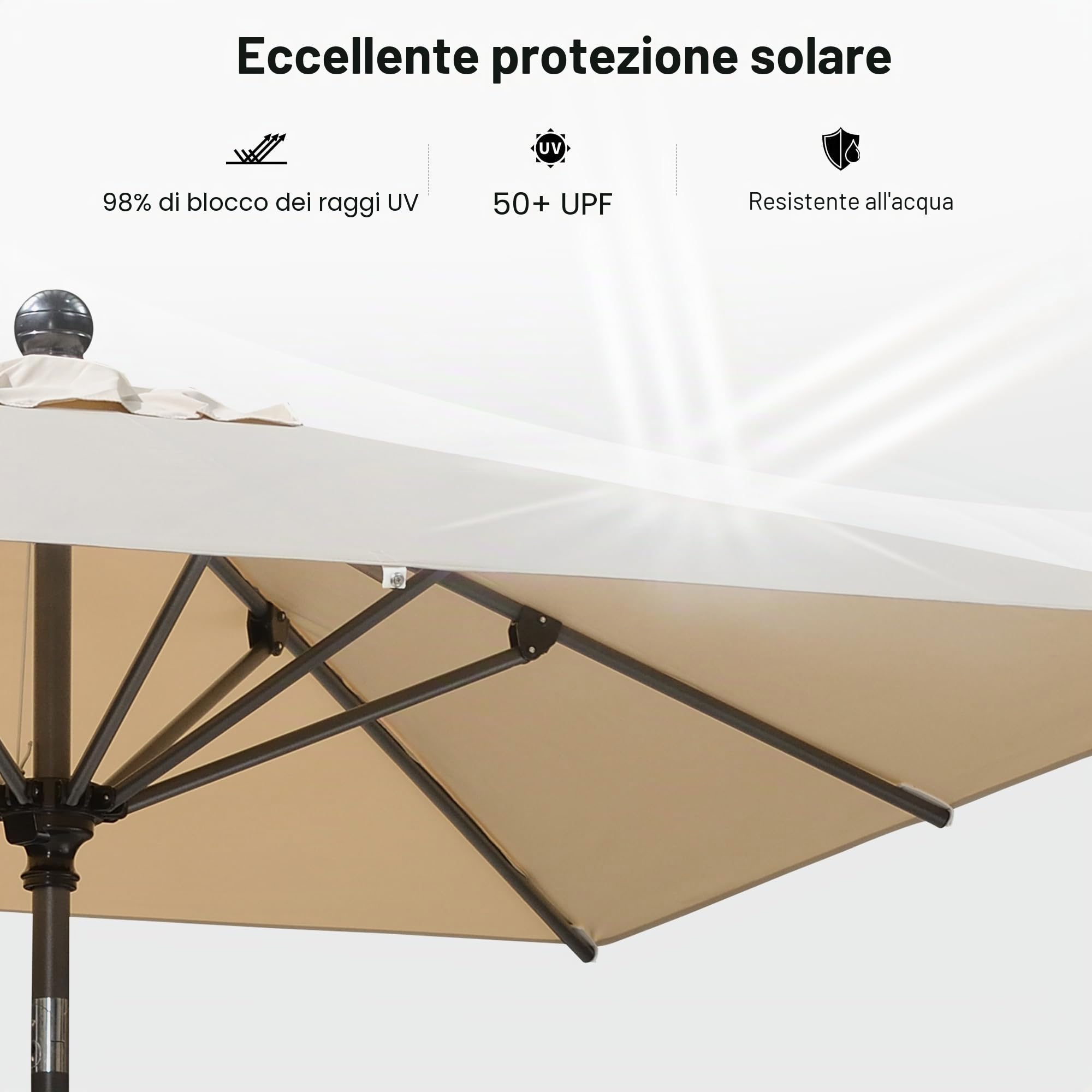 PURPLE LEAF Ombrellone da giardino da esterno inclinabile 250 x 250 cm, ombrellone con 8 stecche e palo centrale in alluminio, protezione UV per balcone, terrazza patio, cachi