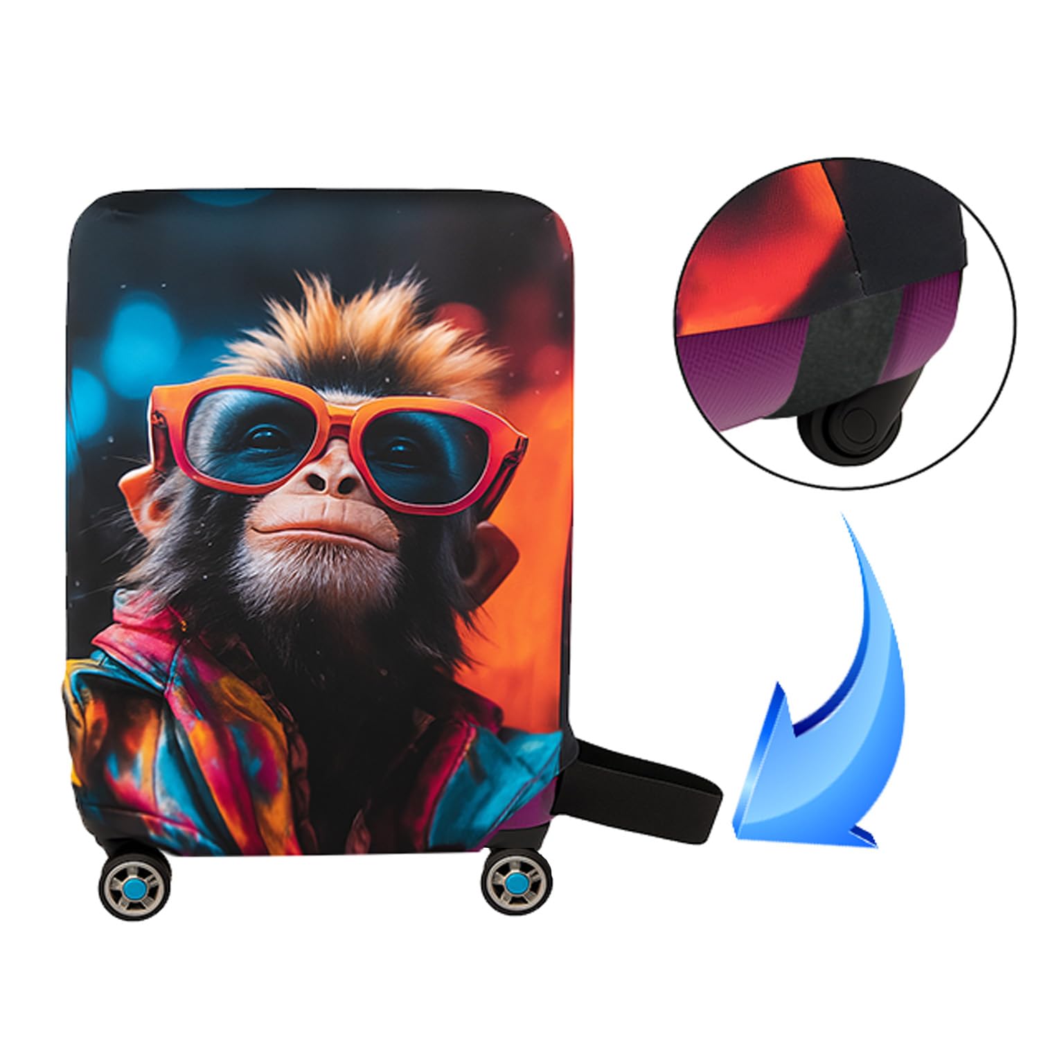 Ferocity Copertura per valigia DELUXE 18-22 pollici, coperchio custodia bagaglio da viaggio, elastica, lavabile, protezione per fodera per valigia, antigraffio, piccolo S, Sunglass Monkey [083]