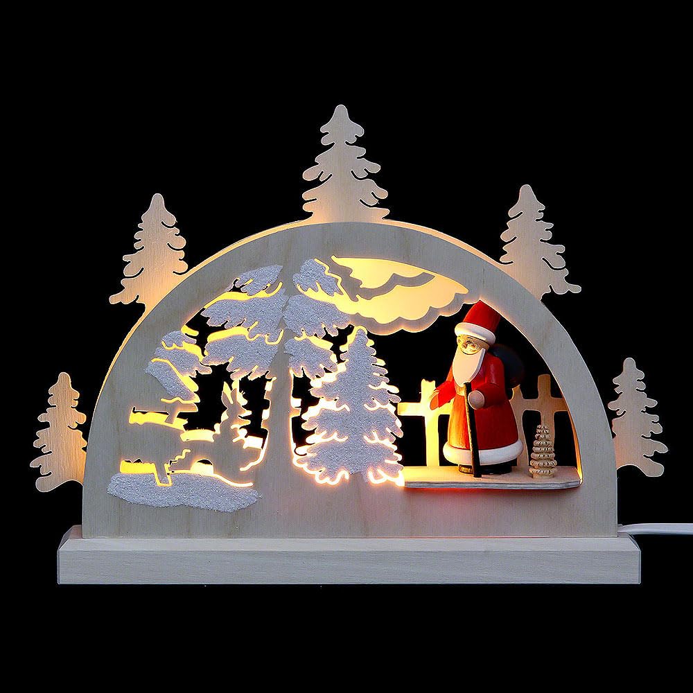 Erzgebirge Bougie Arches Père Noël Michael Müller et forêt en bois