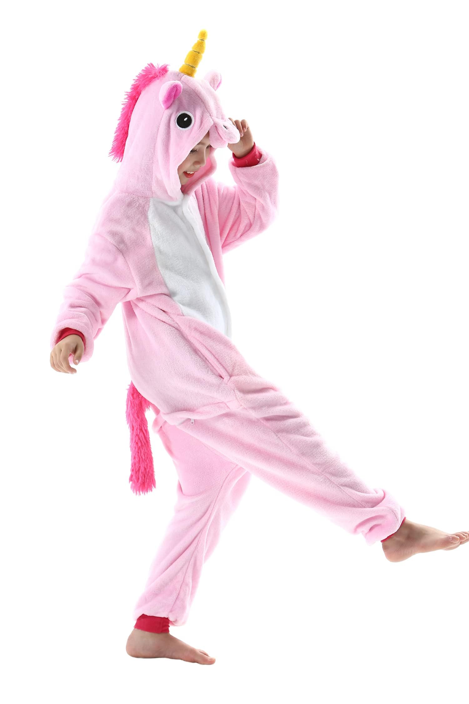 DarkCom Animal Onesie for Kids,Flannel Cosplay Pink Unicorn Halloween Christmas Costume Parent-Child Sleepwear for Girls Boys 12-13 Years - Image 2