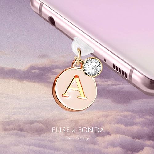 Miniatura 2 de ELISE & FONDA TP1 Tipo-C Puerto de carga anti polvo enchufe pequeño redondo letra A colgante colgante de teléfono celular para